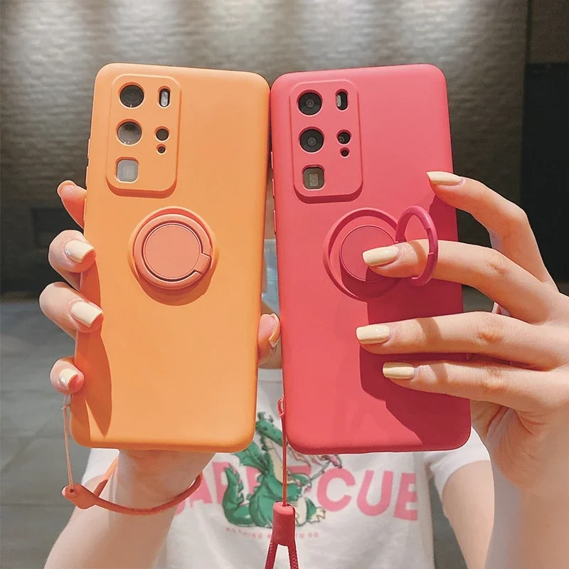 for OPPO Find X3 Neo Reno 5 Prp Plus 3 A91 F15 A31 2020 A8 A11 A9 A52 A72 A92 Case Liquid Silicon Matte Ring Holder Stand Cover