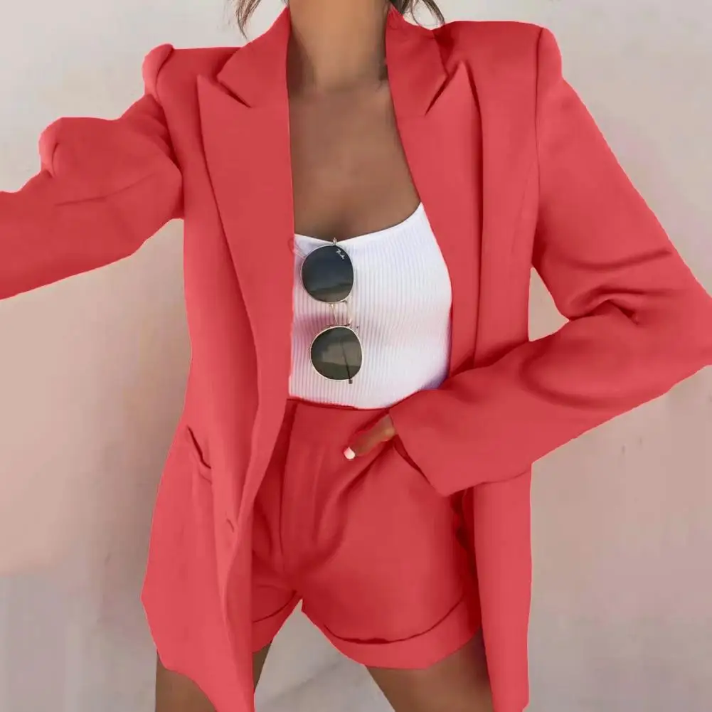 Fashion Casual Cardigan Blazer Shorts 2024 Spring Pocket Design Lady Business Cardigan Coat Shorts Set Office Outfit Short Suits