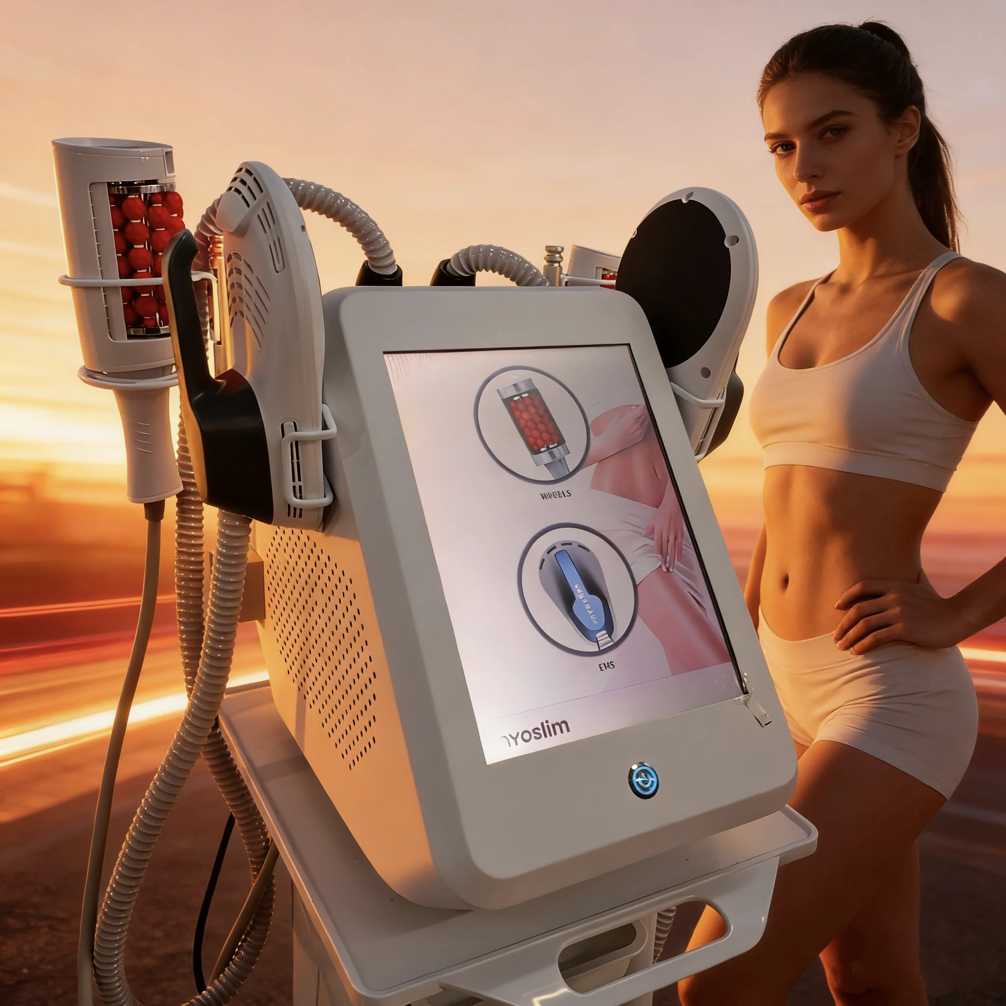 

Аппарат MYOSLIM 6500W 15T RF HIEMT для сжигания жира и похудения, с алмазным роликом, магнитным стимулятором мышц и функцией коррекции фигуры