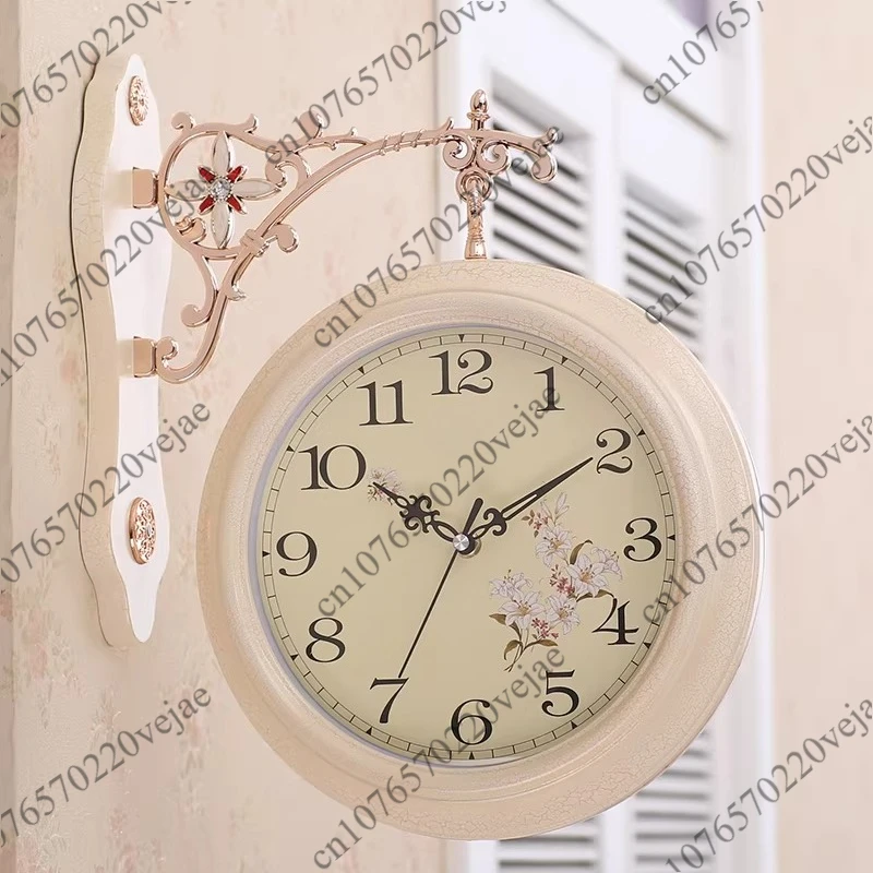Double-Sided Wall Clock European Style Creative Watch Living Room Mute Pastoral Clock Two Sides Personality Fashion Modern