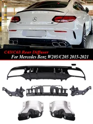 C63 C43 Rear Diffuser With Exhaust Endtips For Mercedes Benz C class W205 C205 Sedan Coupe 2015-2021 C180 C200 Accessories