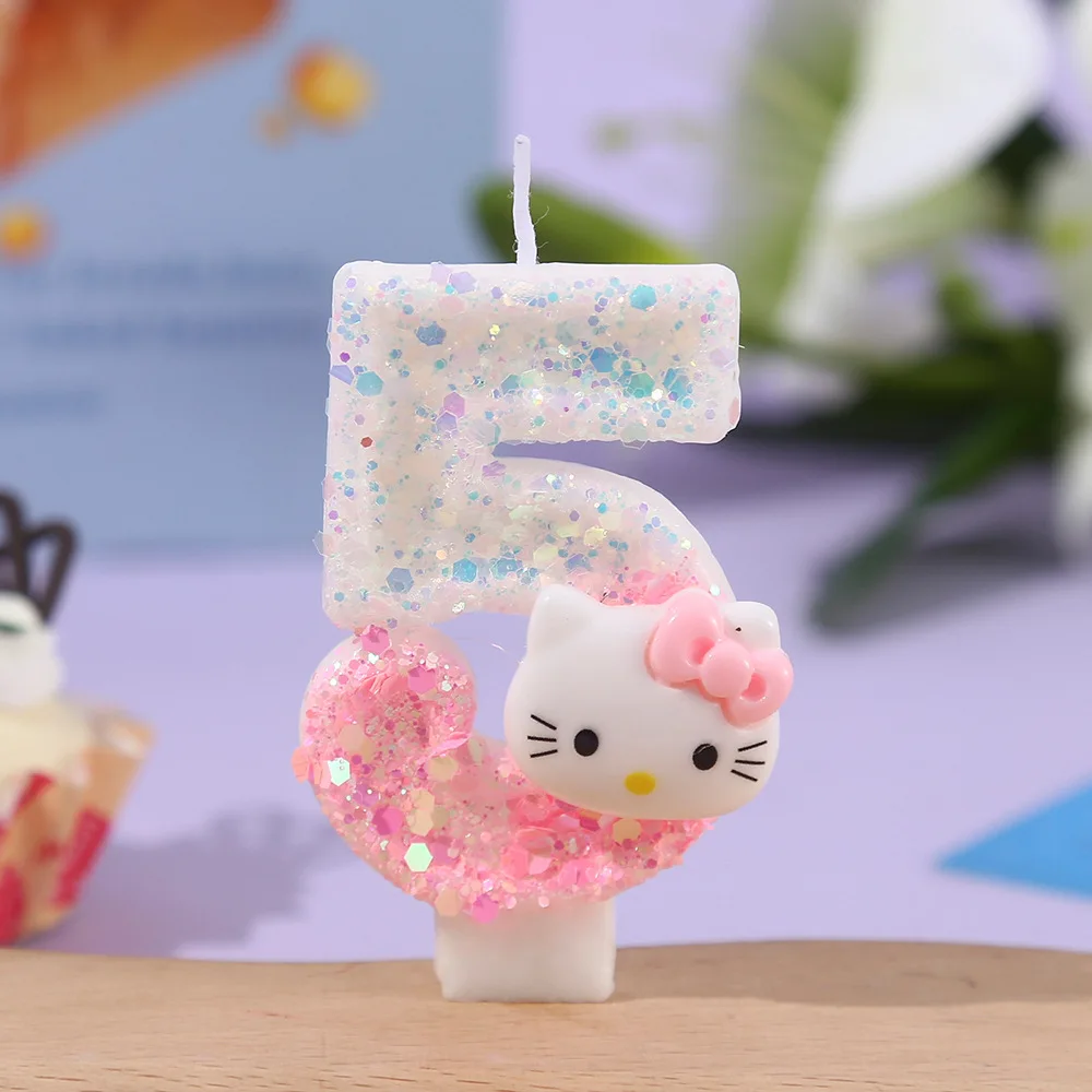 Sanrio Hello Kitty velas de pastel de cumpleaños lindos dibujos animados Anime número 0-9 velas decoración de ambiente Idea Kawaii regalos de vacaciones
