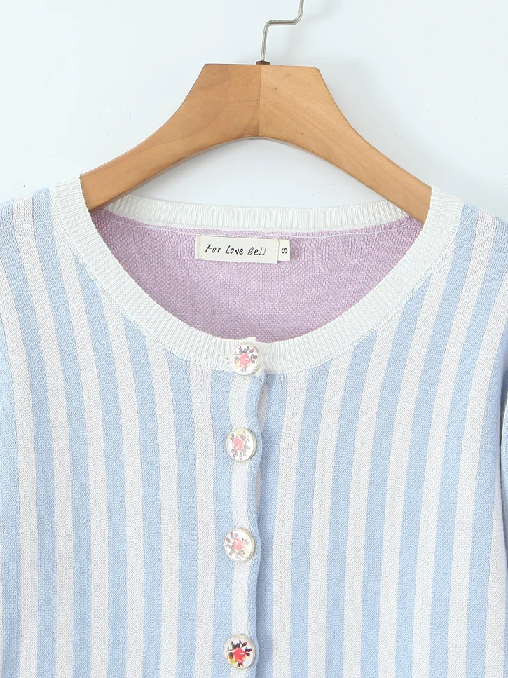 American Sle Retro Floral Embroidery round Ne ort Knitted Sweater Women's Versatile Slimming Cardigan Outerwear