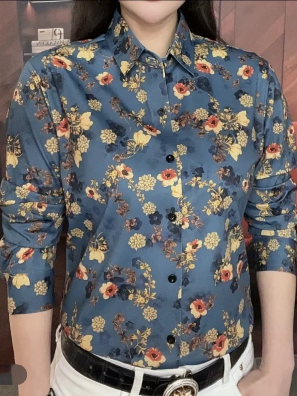 

Мужская повседневная рубашка с длинным рукавом и принтом в европейском стиле, модная, немнущаяся, с цветочным узором, из легкого полиэфирного волокна