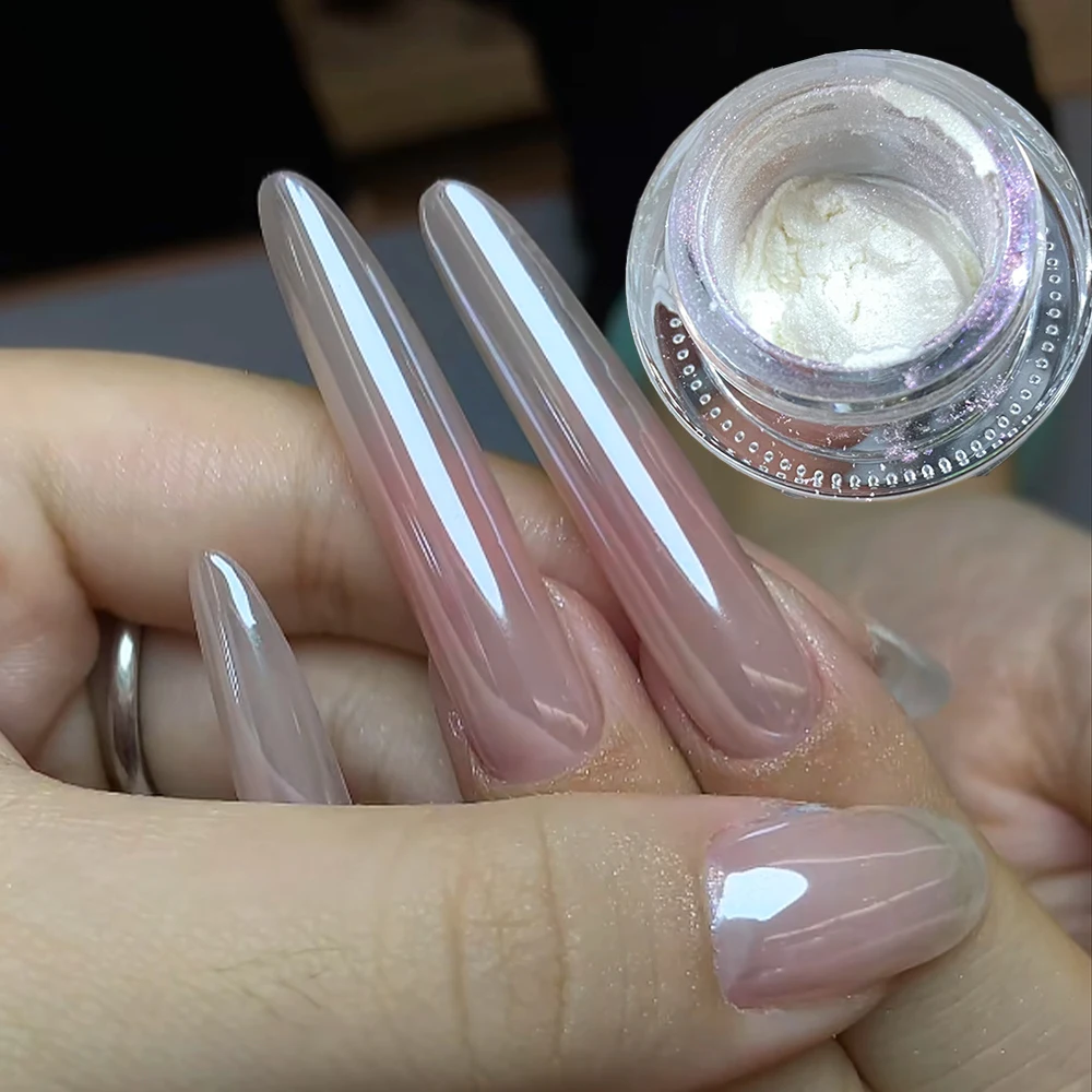 1Pcs Fill Light Plating Aurora Mirror Nail Powder Super Bright Moonlight White Chrome Rubbing Nail Pigment Fine Glitter NailDust