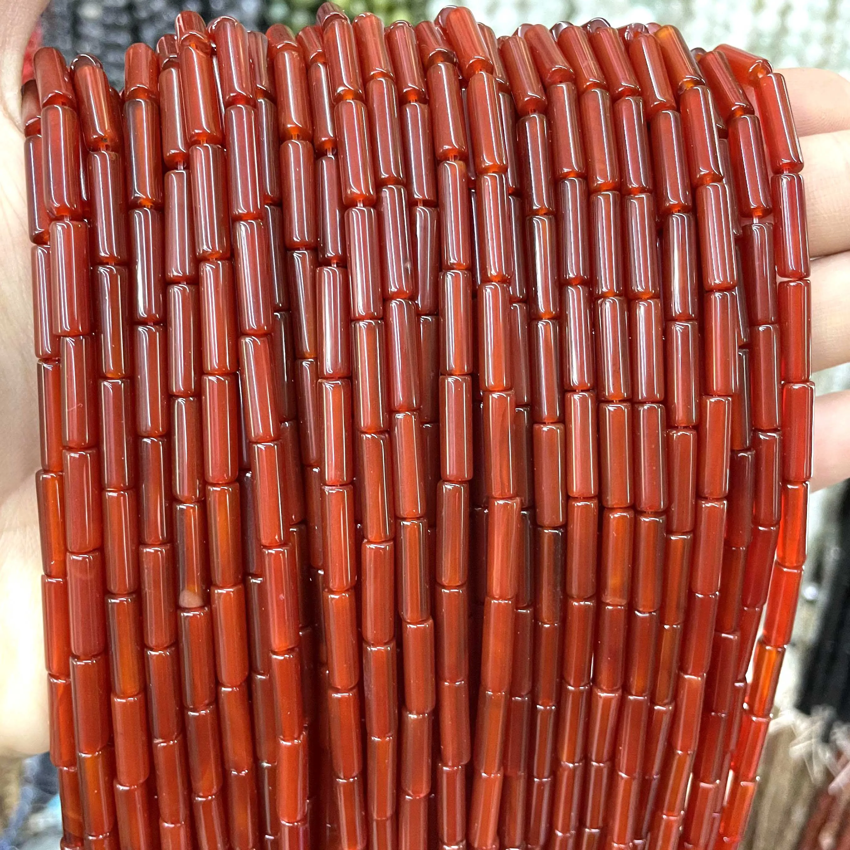 4*13MM Natural Stone Cylinder Red Agates Loose Spacer Beads For Jewelry Making Charm DIY Bracelet Necklace