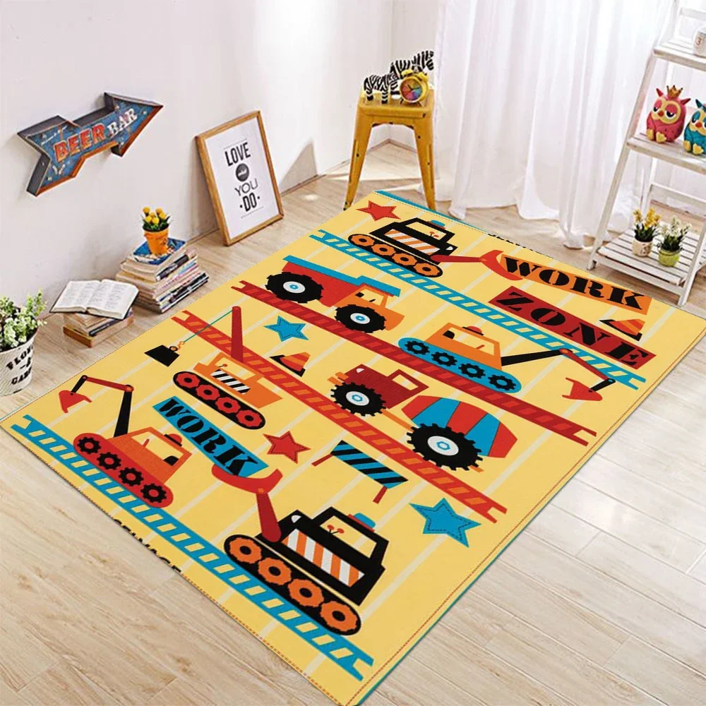 Fun Construction Vehicle Mat for Kids Playroom Bathroom Rug Durable Cartoon Toy Machine Mat for Toddler Nursery Decor