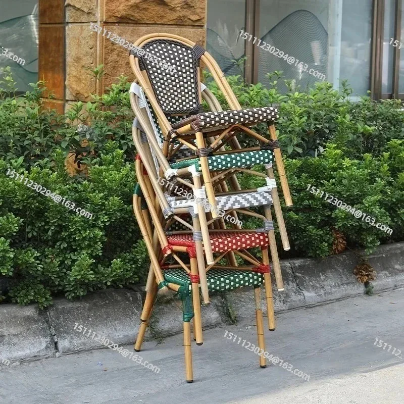 Patio Stacked French Wicker Rattan Chair Paris Bamboo Garden Bistro Chair