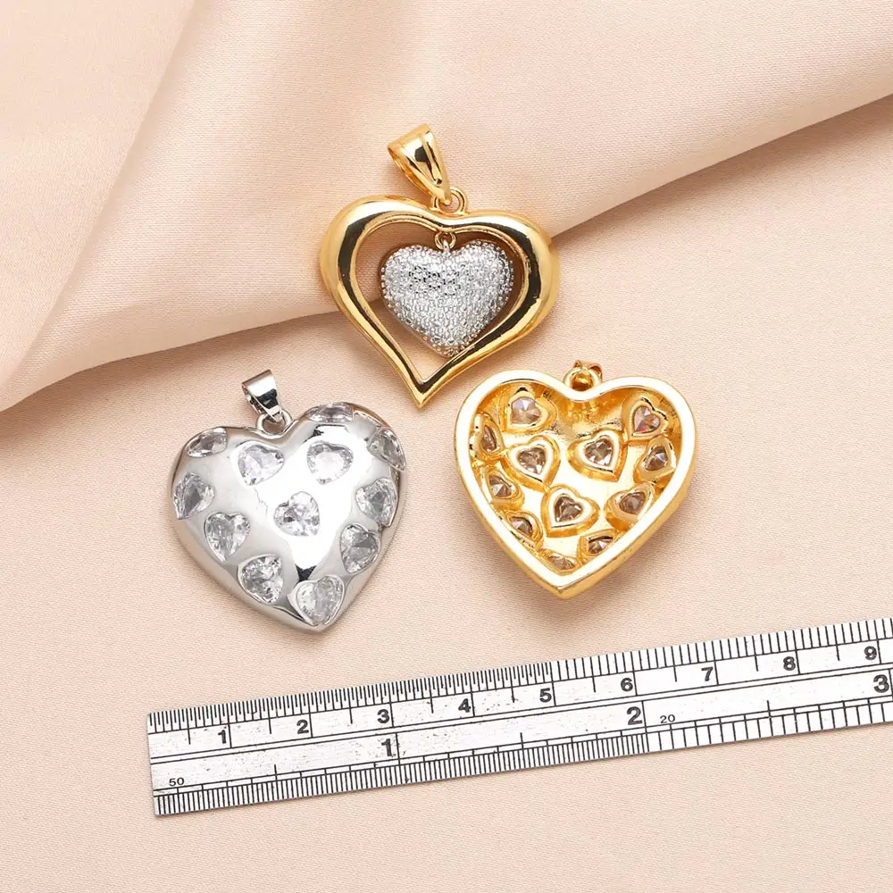 OCESRIO Trendy White Mini Crystal Heart Pendant for Necklaces Copper Gold Plated Handmade Jewelry Making Component pdtb728