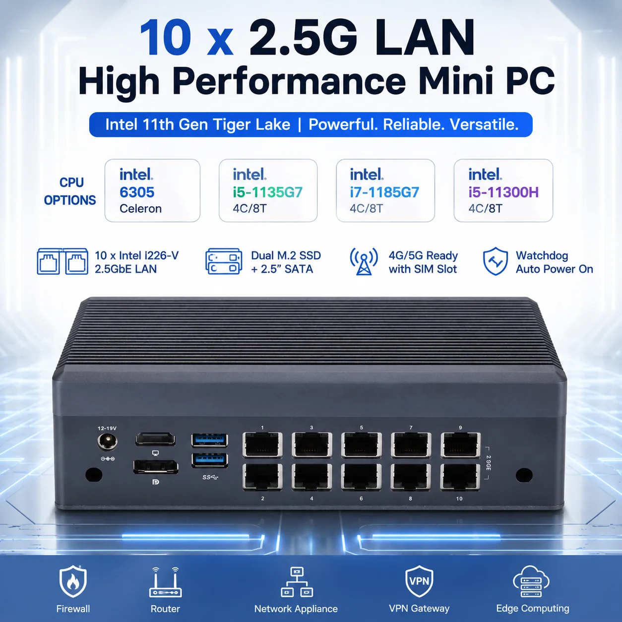 Qotom 10x 2.5G LAN Fanless Mini PC Q31100GT I226-V 6305 i5-1135G7 i7-1185G7 i5-11300H Firewall Router Network Appliance
