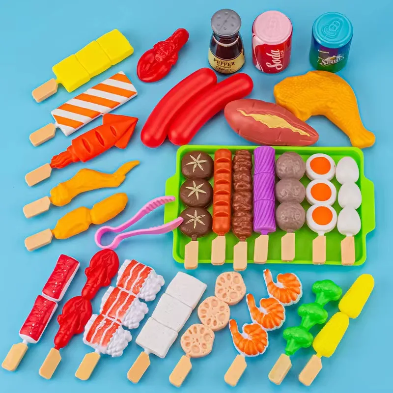 Kids Simulation Barbecue Toy Set BBQ Cooking Pretend Play Kitchen Toys Interactive Grill Play Food Cookware Playset for Children view 5