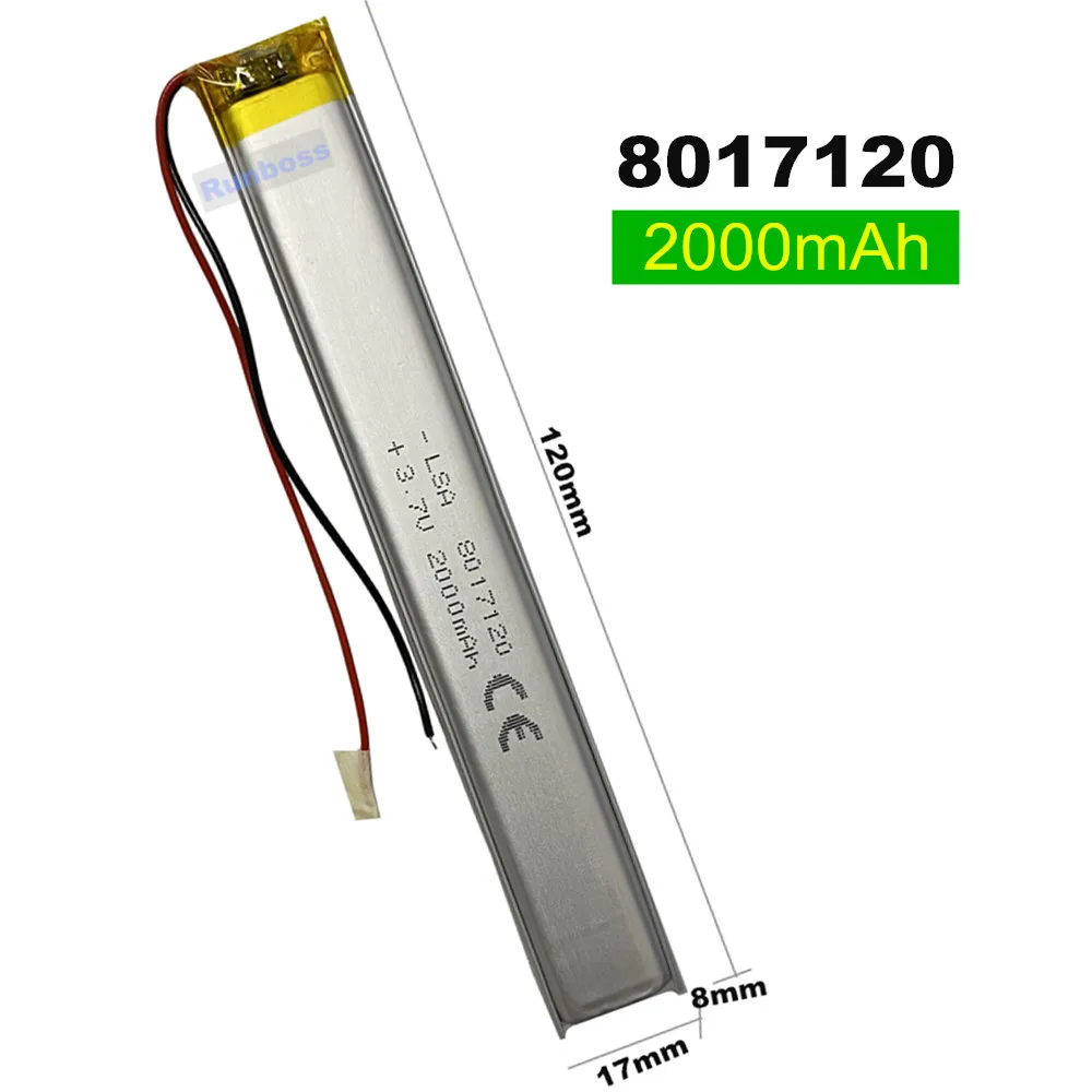 1-10pcs 8017120 3.7V 2000mAh Li-Polymer Battery For light point reading pen wardrobe light emergency light water replenisher