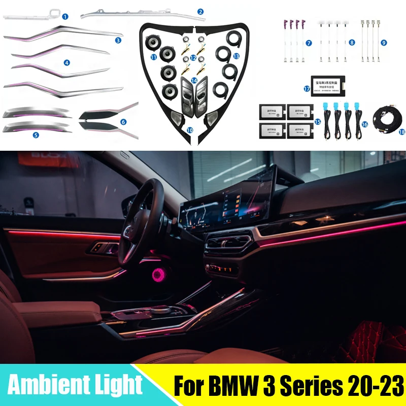 LED  Ambient Light For BMW 3 Series 320 325i 2020-2023 Door Strips Atmosphere Lamp Trim Audio Speakers Horn Cover Accessories