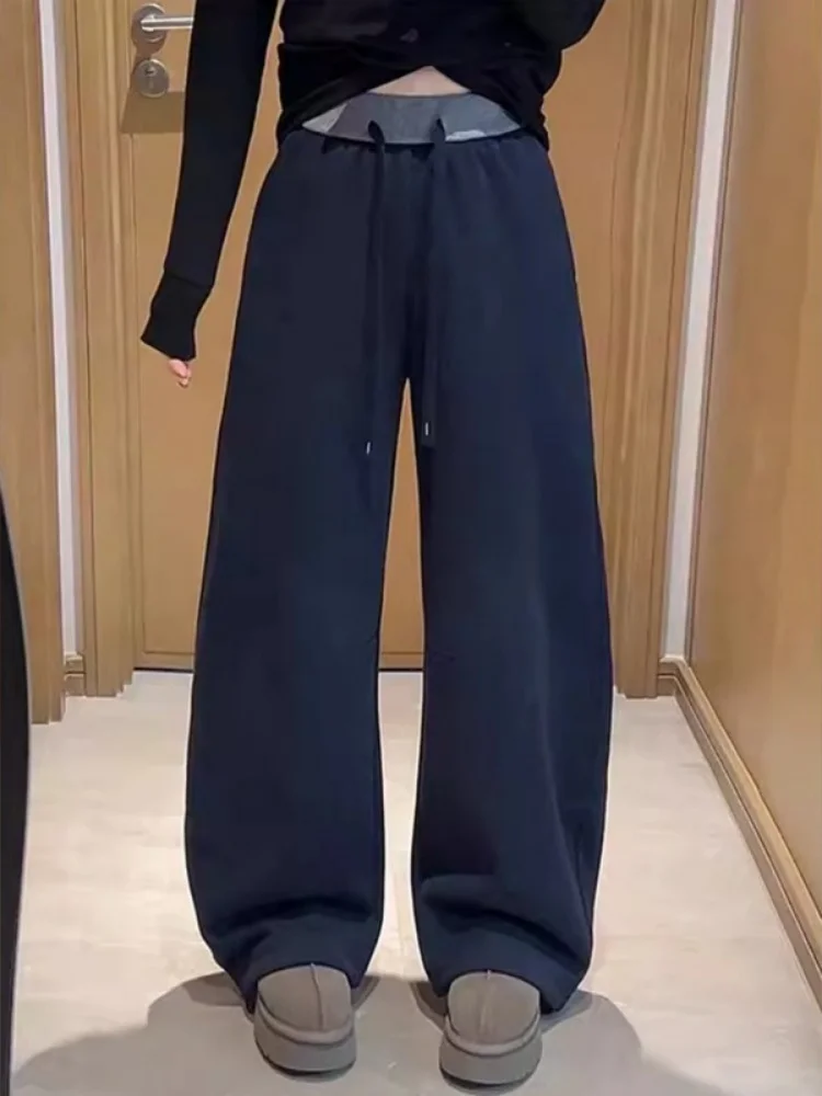 ay Hoge taille gedrapeerde losse damessportbroek Broek met rechte pijpen Lente Herfst Nieuwe Sle Afslankende broek met wijde pijpen