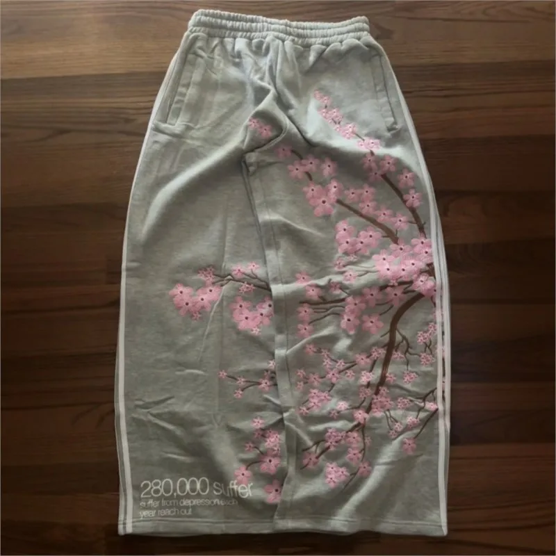

Y2k American Embroidery Loose Casual Sports Pants Women Men Harajuku Retro Sakura Pants Casual Fashion High Waist Wide Leg Pants