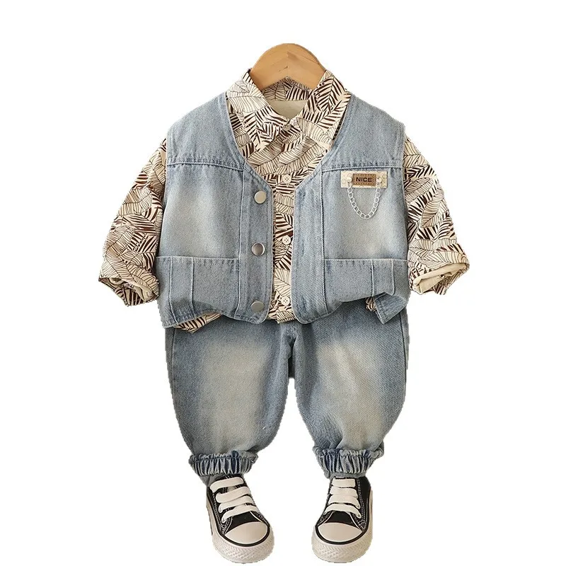 2025 ربيع الخريف جديد بيبي بوي الملابس 12 18 شهرا بلون سترة جينز + قمصان + السراويل الاطفال الفتيان أول عيد ميلاد الزي مجموعة #1