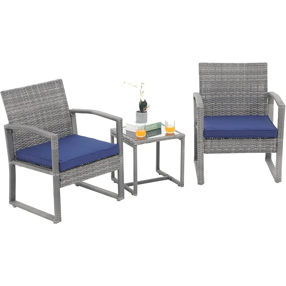 

3 Pieces Outdoor Patio Furniture Set, Outdoor Wicker Conversation Set, Patio Rattan Chair Set, Modern Bistro Set with Coffee Ta