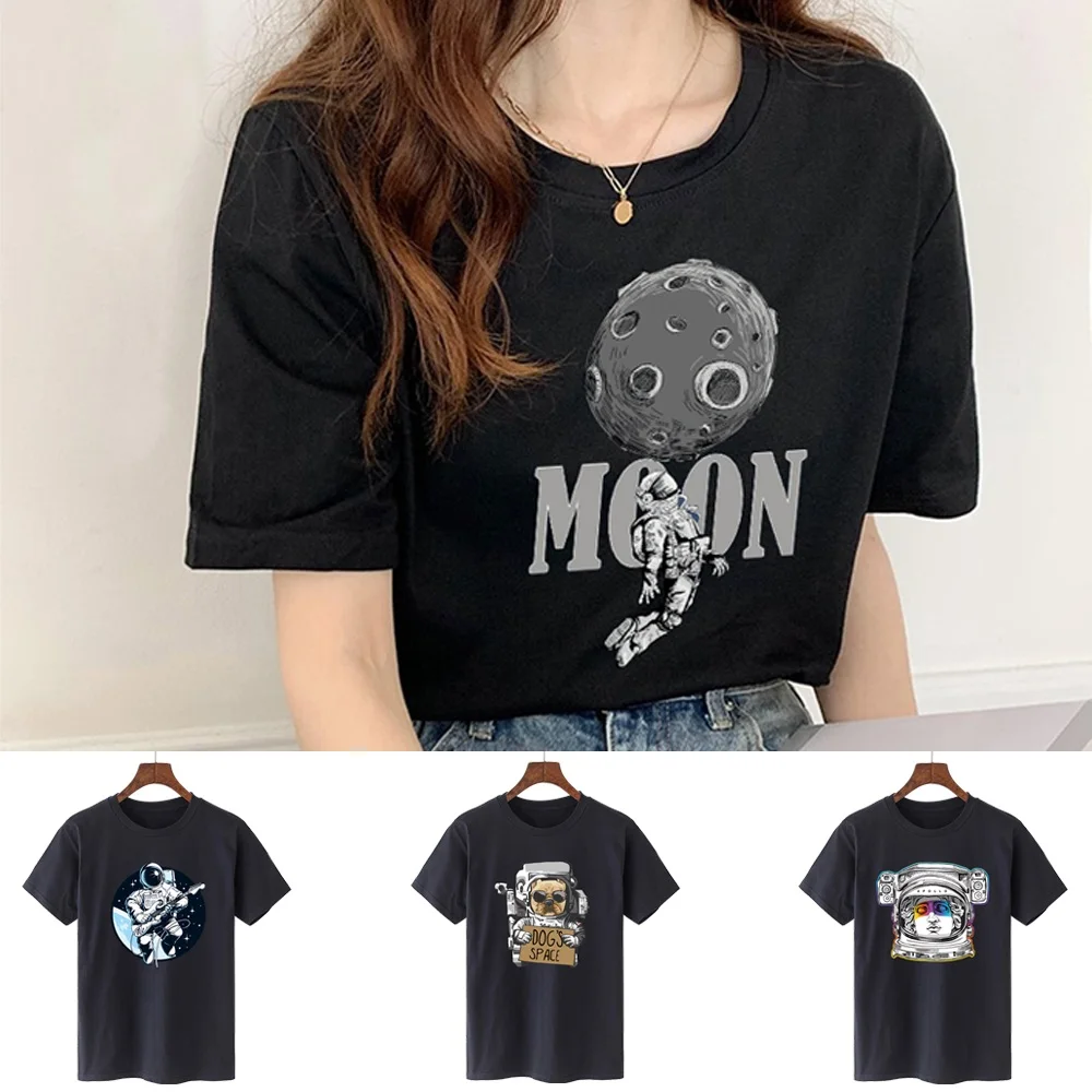 

T-shirt Summer 2024 Harajuku Women Round Neck Short Sleeve Tees Top Casual Breathable Tshirts Astronaut Print All-match Shirts