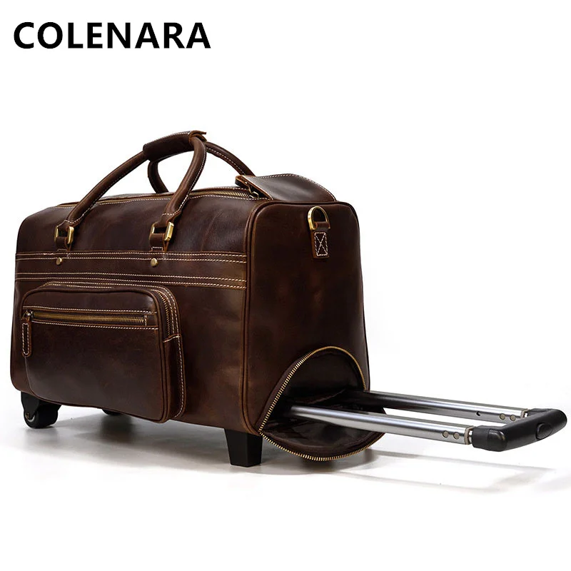 Colenara กระเป๋าเดินทางสำหรับผู้ชาย, ใหม่22 "นิ้วกระเป๋าแบบย้อนยุคหนังกระเป๋ารถเข็นจุได้เยอะกระเป๋าธุรกิจมีล้อกระเป๋าเดินทางแบบลาก