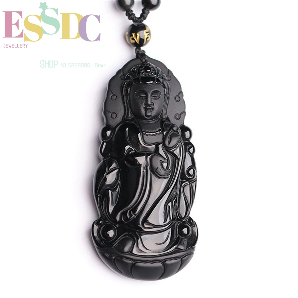 

Natural Obsidian Guanyin Pendant Jade Men And Women Lovers Large Necklace Retro Wholesale Hand Carving Amulet Gift Jewellery