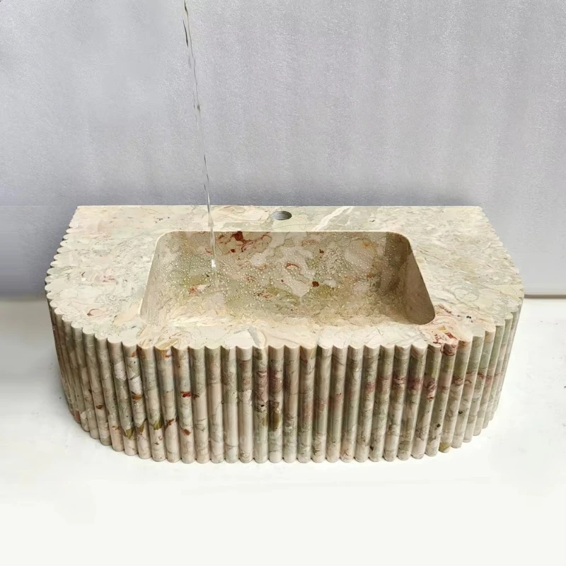 Modern groove type natural marble countertop sink hand-carved environmentally friendly and easy to clean wash basin drain