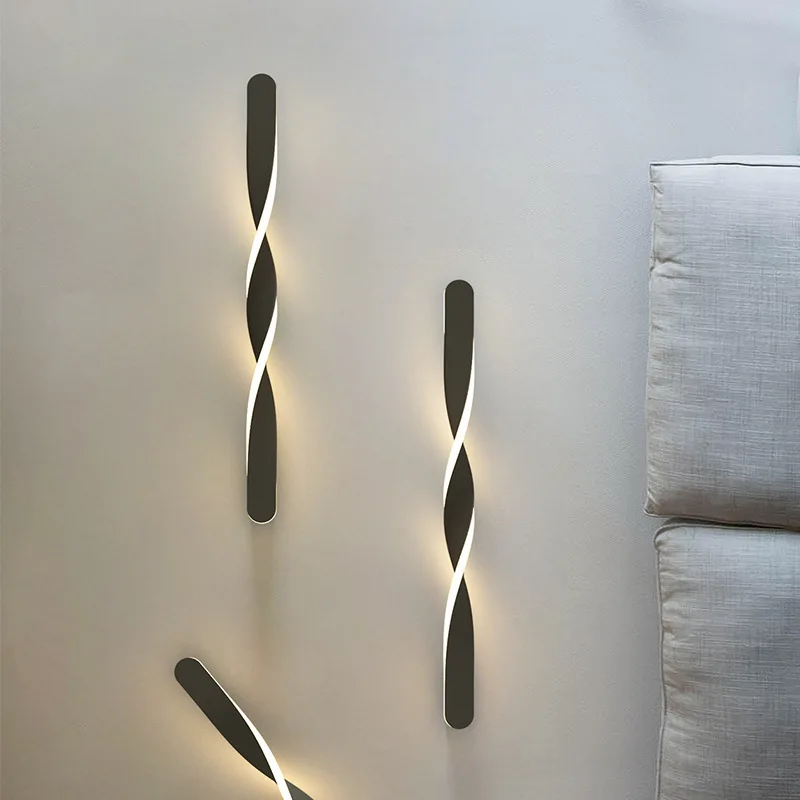 Modern Minimalist Silver Metal Spiral Long Strip Wall Lamp LED Warm White Light Bedroom Corridor Decor Interior Fixture Sconce