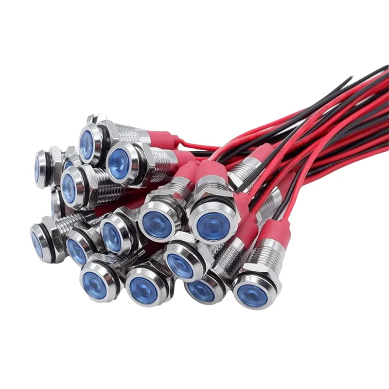Hot-20Pcs 6Mm Metal LED Warning Indicator Light Signal Lamp Pilot Onboard Display Lights With Wire 3V