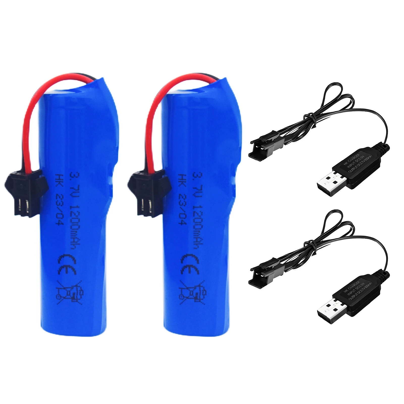 2PCS 3.7V 1200mAh SM-2P Plug Li-ion Battery With USB Charger For DE68 DE44 DE45 DE58 DE49 DE57 DE70 Double-Sided RC Stunt Car