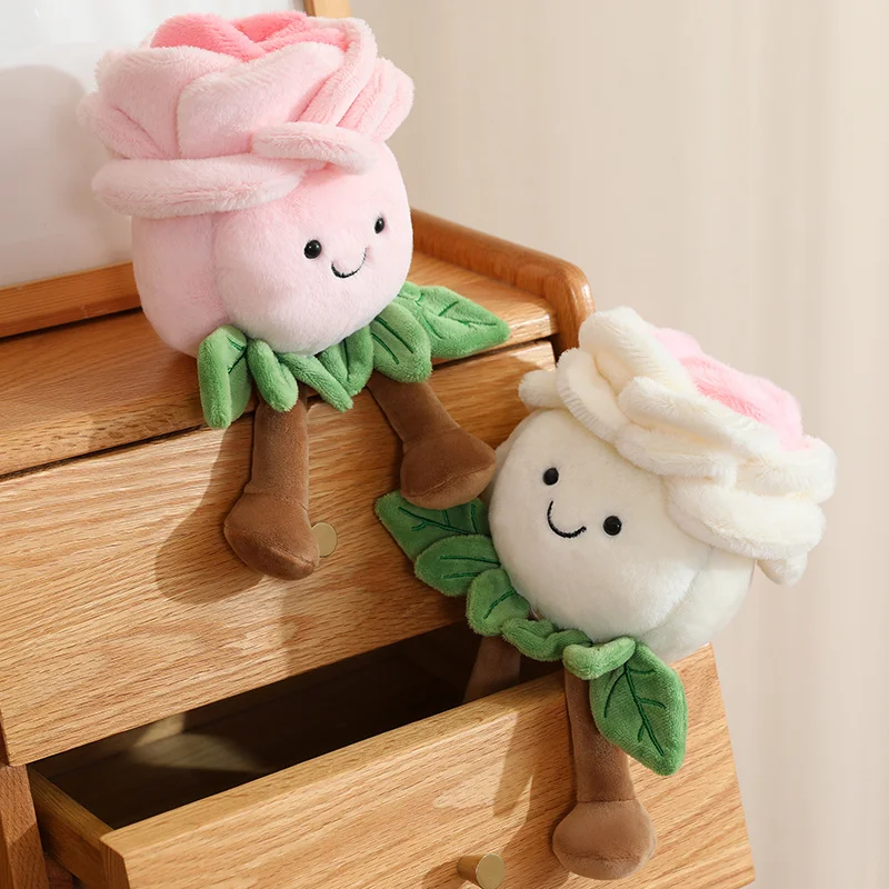 Portachiavi in peluche con fiore artificiale Kawaii Ciondolo in peluche con rosa carina Portachiavi con animali morbidi Portachiavi con fibbia per chiave per auto Borsa da donna per ragazza