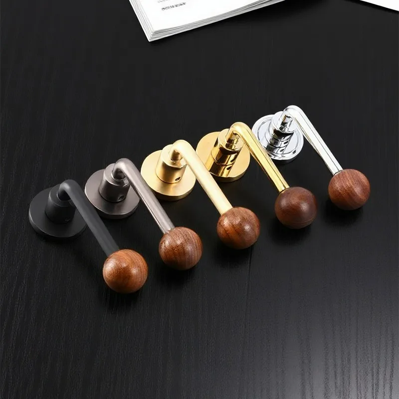 Middle Ancient Style Walnut Ball Indoor Door Lock, Household Silent Wooden Door, Split Handle Lock