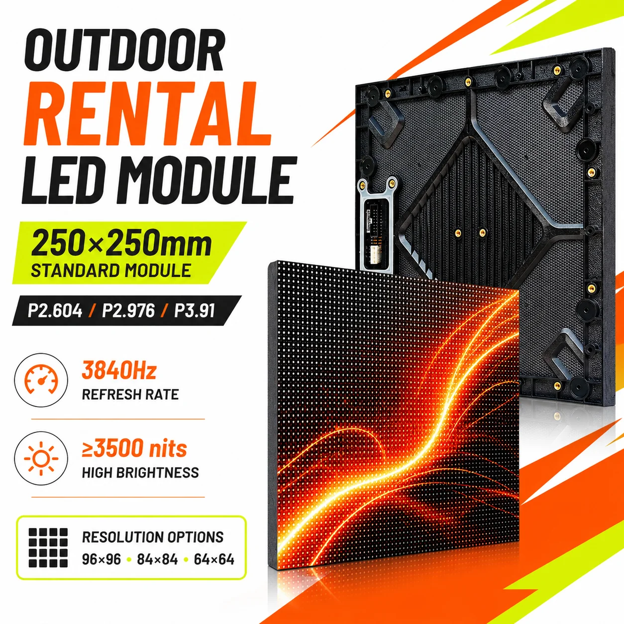 Outdoor Rental LED Screen Module P2.604 P2.976 P3.91 Waterproof SMD RGB Full Color 250x250mm for Events And Shows