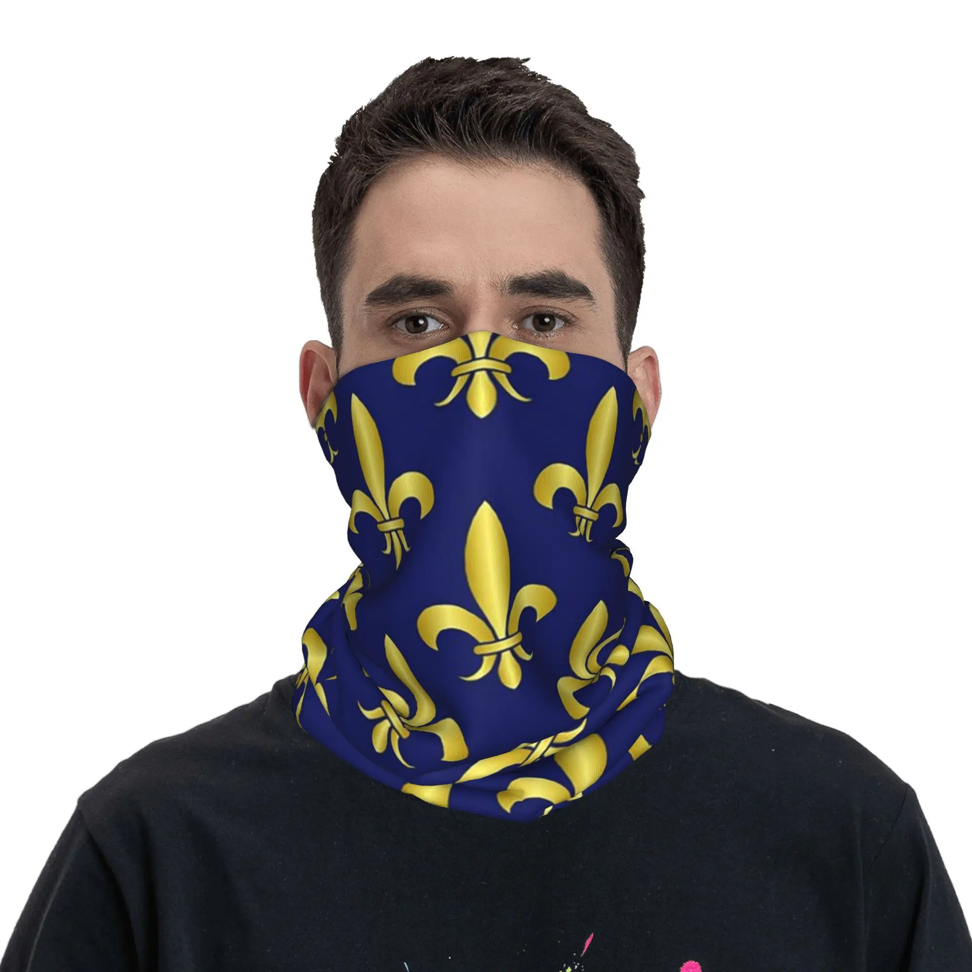 الذهب الأزرق فلور دي ليز رويال ليلي باندانا غطاء الرقبة المطبوعة التفاف وشاح متعدد الوظائف بالاكلافا ركوب للجنسين الكبار كل موسم