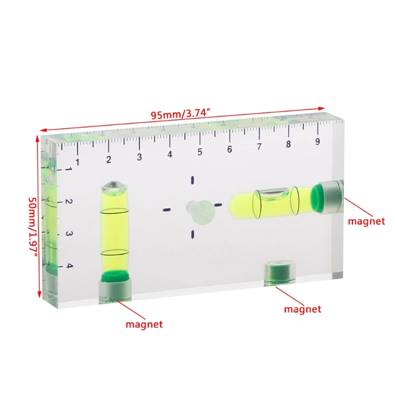 Przezroczysty prostopadłościenny poziom T o wysokiej precyzji Mały domowy Dwukierunkowy poziom magnetyczny Poziom bąbelkowy 95x51x13mm Trwały