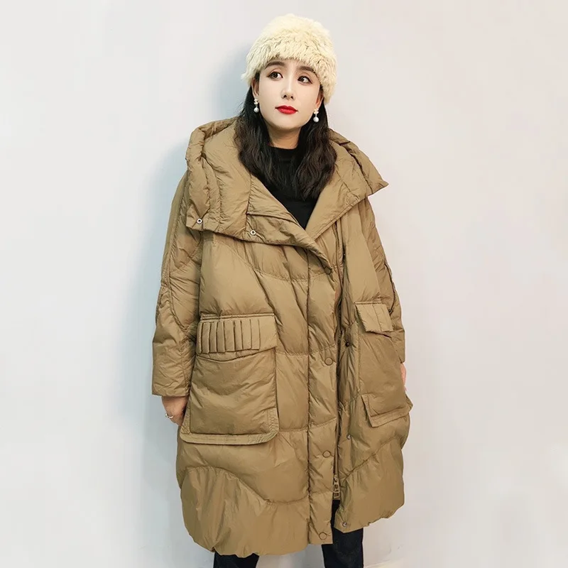 2024 New Woman Winter Coats 90% White Duck Long Down Jackets  Thick Warm Loose Puffer Coat Female Oversize  Casual Hooded Parka