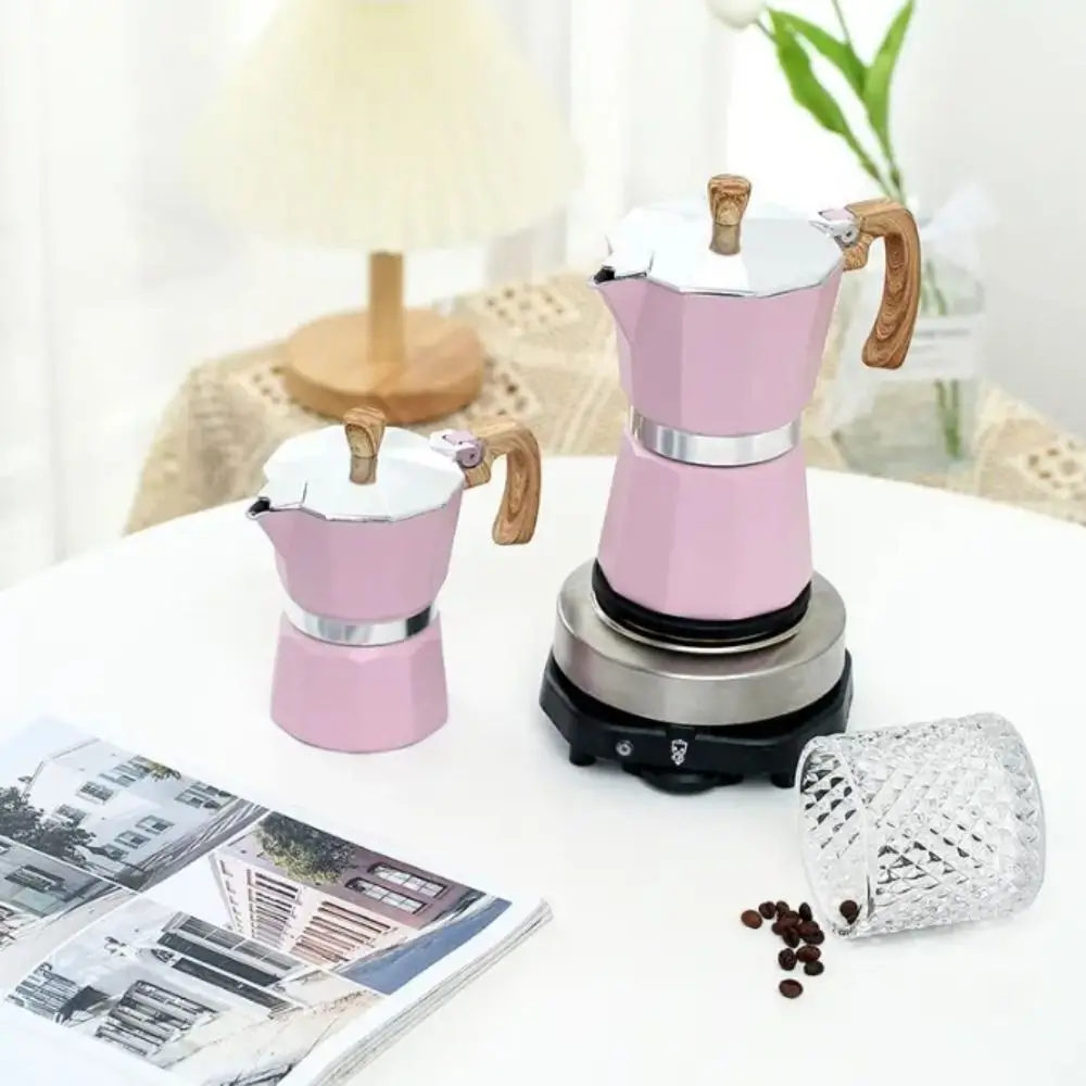 Classic Octagonal Aluminum Moka Pot 150ml/300ml Durable Espresso Maker Pot Wood Pattern Handle Coffee Percolator Kitchen