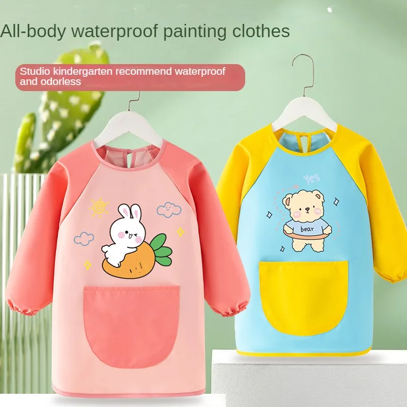 Kids Apron Painting Smock Waterproof Girl Painting Protective Clothing Cover Boy Artist Kindergarten Children Eating Baby Gown