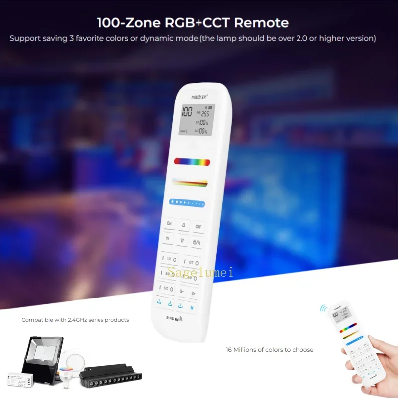 Miboxer FUT100 RGBCCT Remote 16Millions Colors Adjustable 100 Zones LED RF Controller for MiBoxer MiLight 2.4G RGB+CCT Led Light