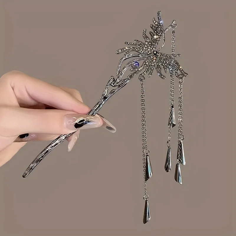 1PC zinc alloy, rhinestone butterfly hair ornament, rhinestone wind chime tassel temperament butterfly hairpin, suitable for par