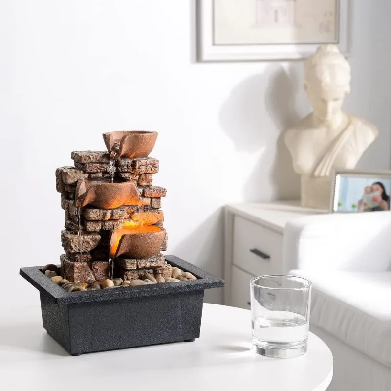 Indoor Tabletop Fountain 3-Tier Rockery Relaxation, Soothing Sound Home/Office/Bed Room Decor