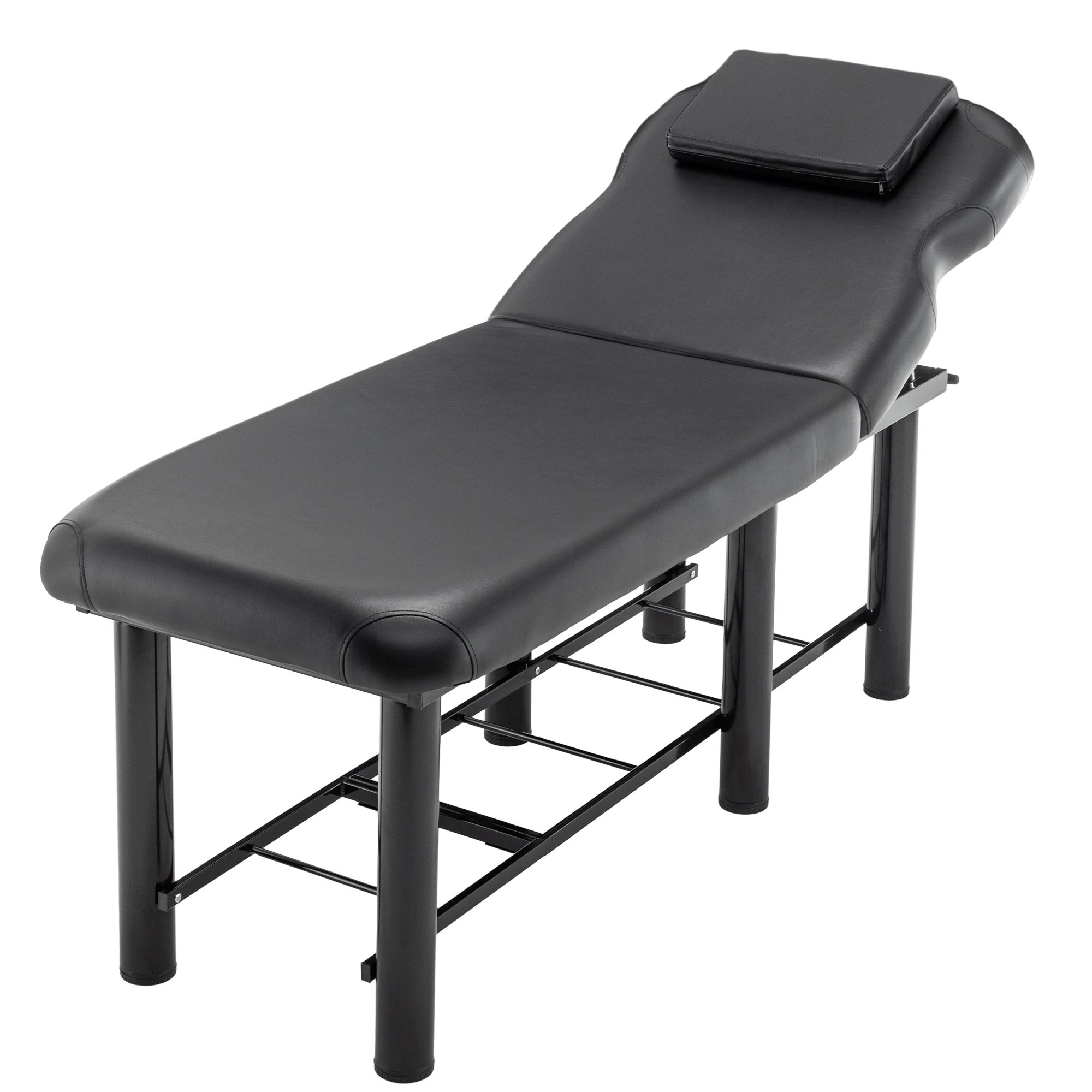 Professional Massage Table Adjustable Backrest Removable Headrest Bottom Storage Shelf Memory Foam Salon Bed Black