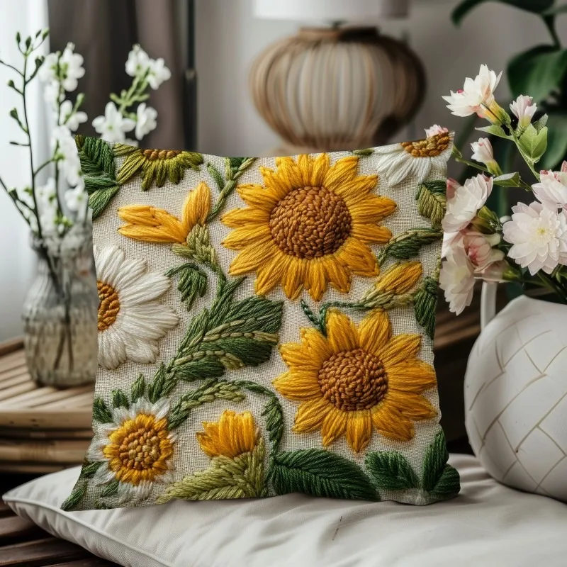 

Sunflower Cushion Cover Peach Skin 2D Floral Print Throw Pillow Case for Sofa Living Room Farmhouse Decor Decorative Pillowcase
