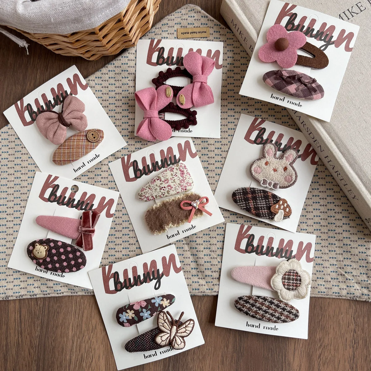 

Korean Pink Coffee Color Bow Flower Hair Clips Sweet Fabric Little Girls Chidren Broken Hair Clips Bangs Hairpins Accessories