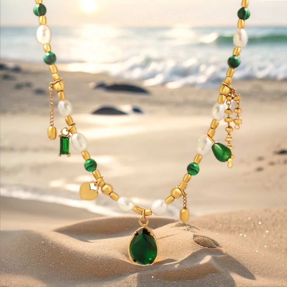 

MARKA Niche Baroque Turquoise Freshwater Pearl Necklace for Women's Stainless Steel Fashion Jewelry