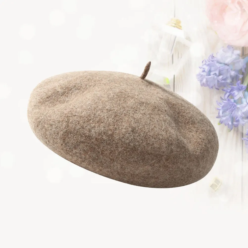 

Children's Beret Cute Color Hat Wool for Fashion Mocha Warm Daily Wear
