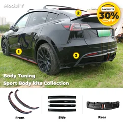 For Tesla Model Y 2020- 2024 Sport Body Kits Rear Diffuser Side Splitter Spoiler Front Bumper Lip Tesla 2023 Tuning