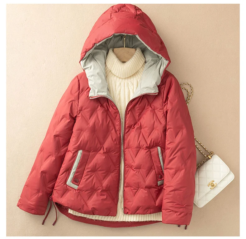 Schinteon Women 90% White Duck Down Jacket Loose Casual Autumn Winter Outwear Patchwork Coat with Hood 2026 New Arrival