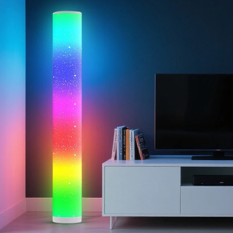 New Star Hole RGB Colorful Remote Control APP Cylinder Floor Lamp Bedroom Living Room Atmosphere Decoration Nightlight