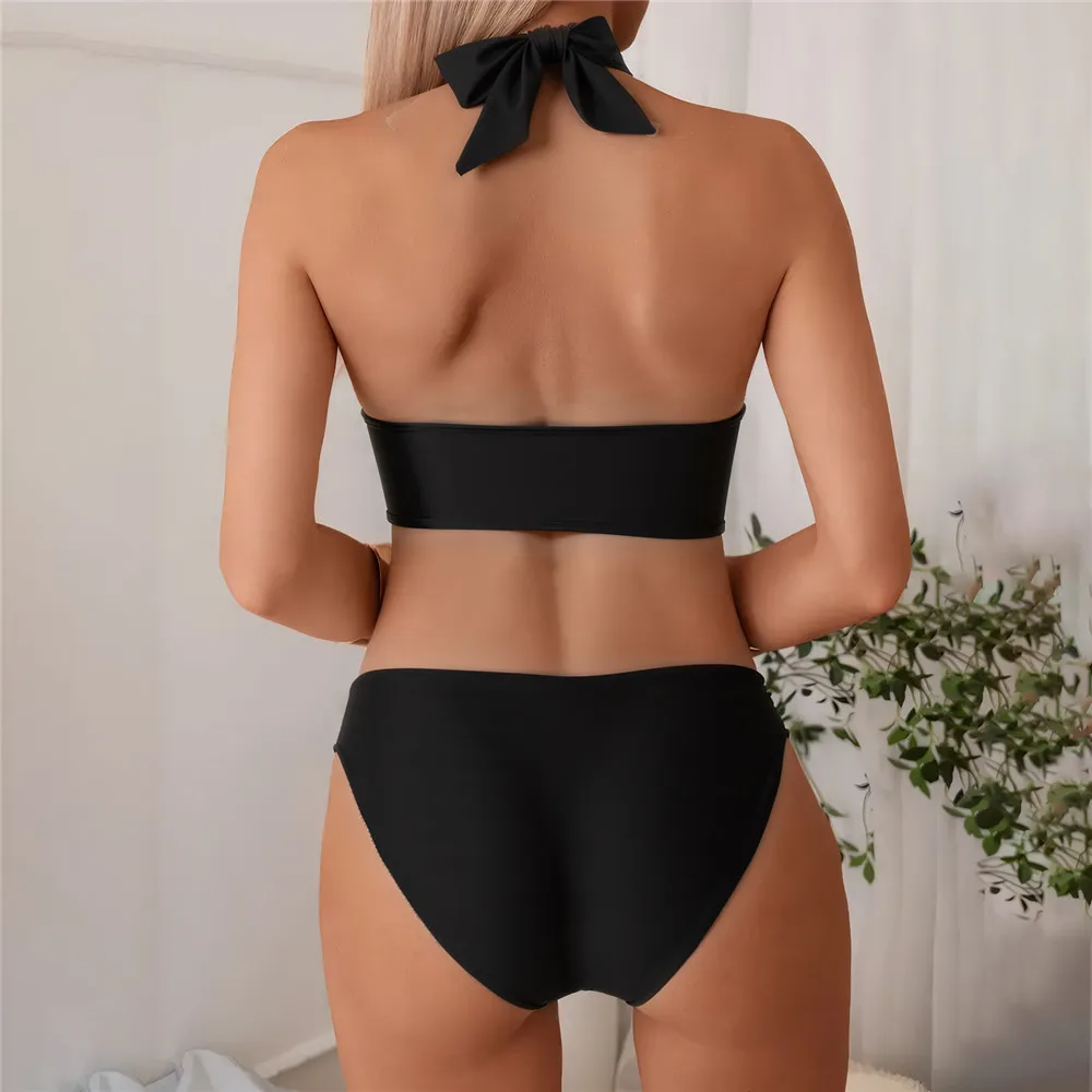 Black Halter Bandeau Bikinis Sets Metal Shell Starfish Swimwear Sexy Swimsuit Women 2026 Low Waist Bathing Suit Bikini Mujer