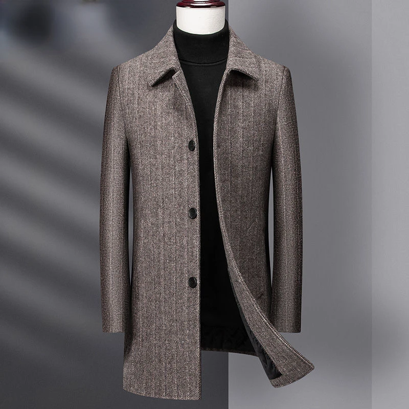 2022 Over The Knee Long Men's Fashion Slim Wool Coat Luxury Business Gentleman Woolen Coat Male Trench Warm Coat Overcoat Q211