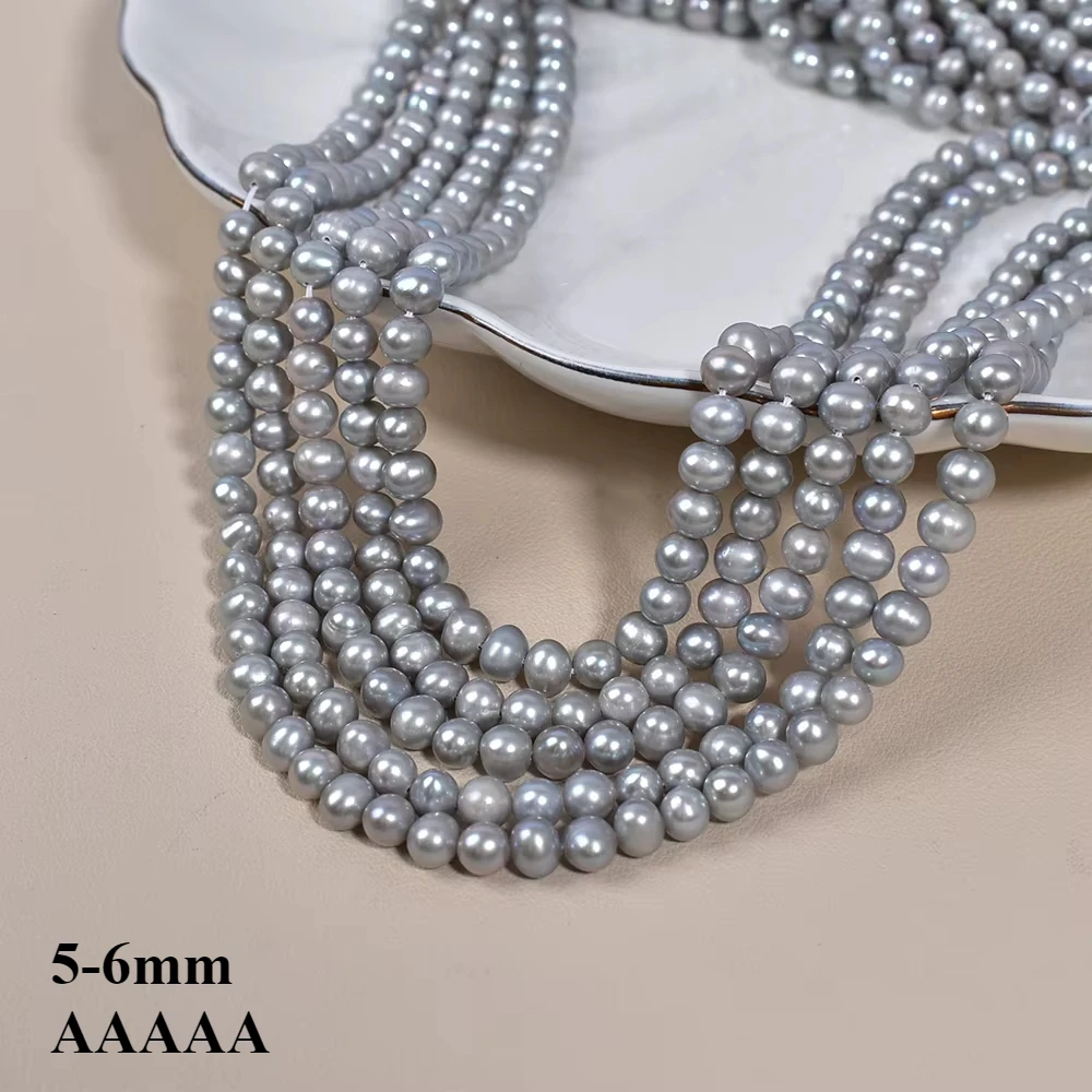 

5-6mm 5A Natural 100% Freshwater Gray Round shape Bead Pearl Quality Jewelry Make DIY Necklace Bracelet Accessories Wholesale